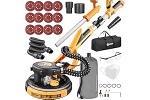 ACCUCRAFT Drywall Sander, 800W Powerful Electric Drywall Sander with Vacuum, 99% Dust Absorption Dust-free Design, 7 Variable Speed 900-1800RPM, 26' Power Cord, LED Light, for Popcorn Ceiling etc