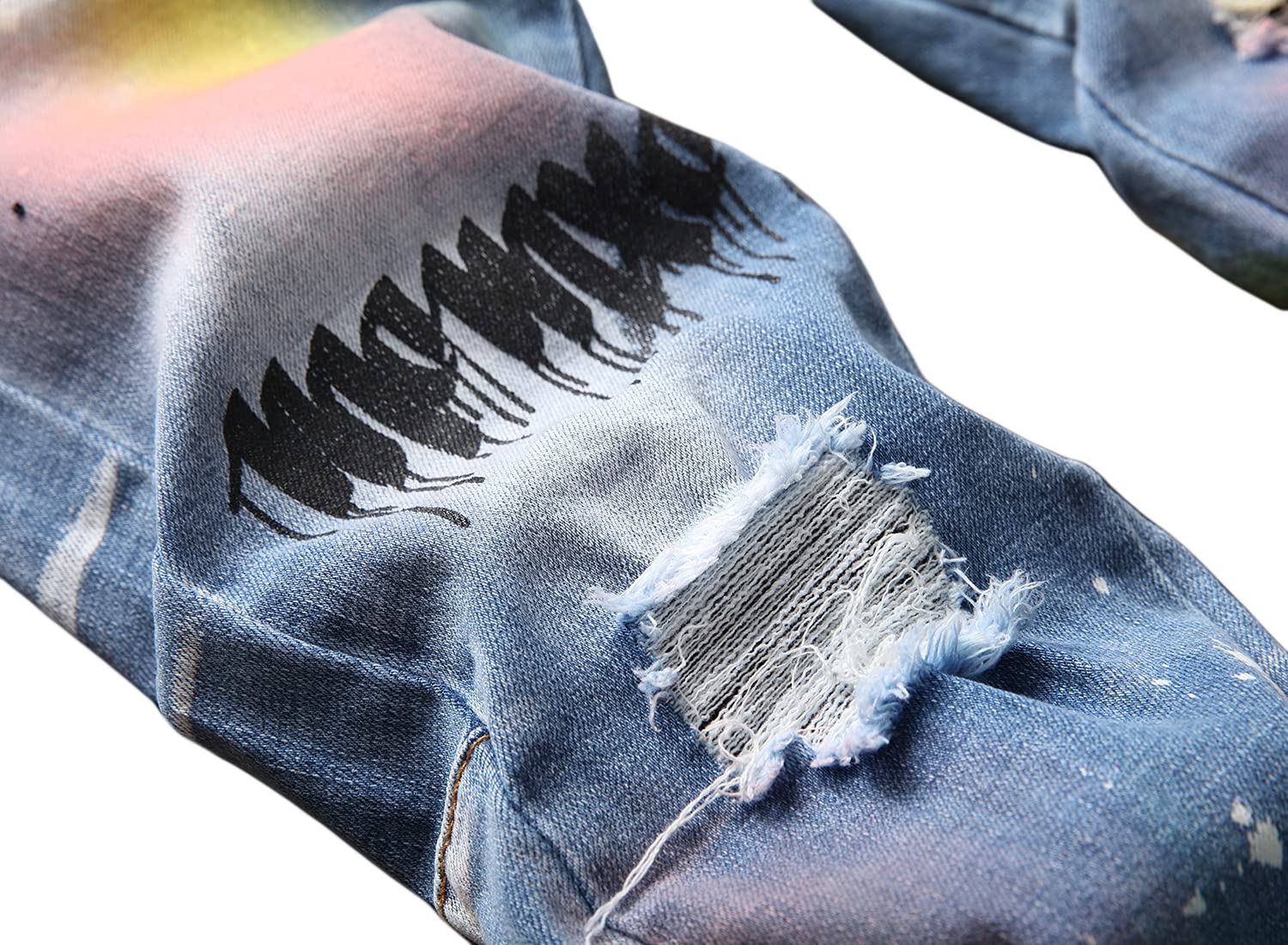 Baylvn Men's Designer Straight Slim Fit Patchwork Jeans Comfort Skinny Biker Denim Pants