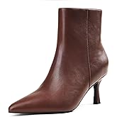 Elisabet Tang Women's Pointed Toe Booties 3 inches Heels Ankle Boots with Side Zipper Dressy Comfy Work Formal Winter Fall