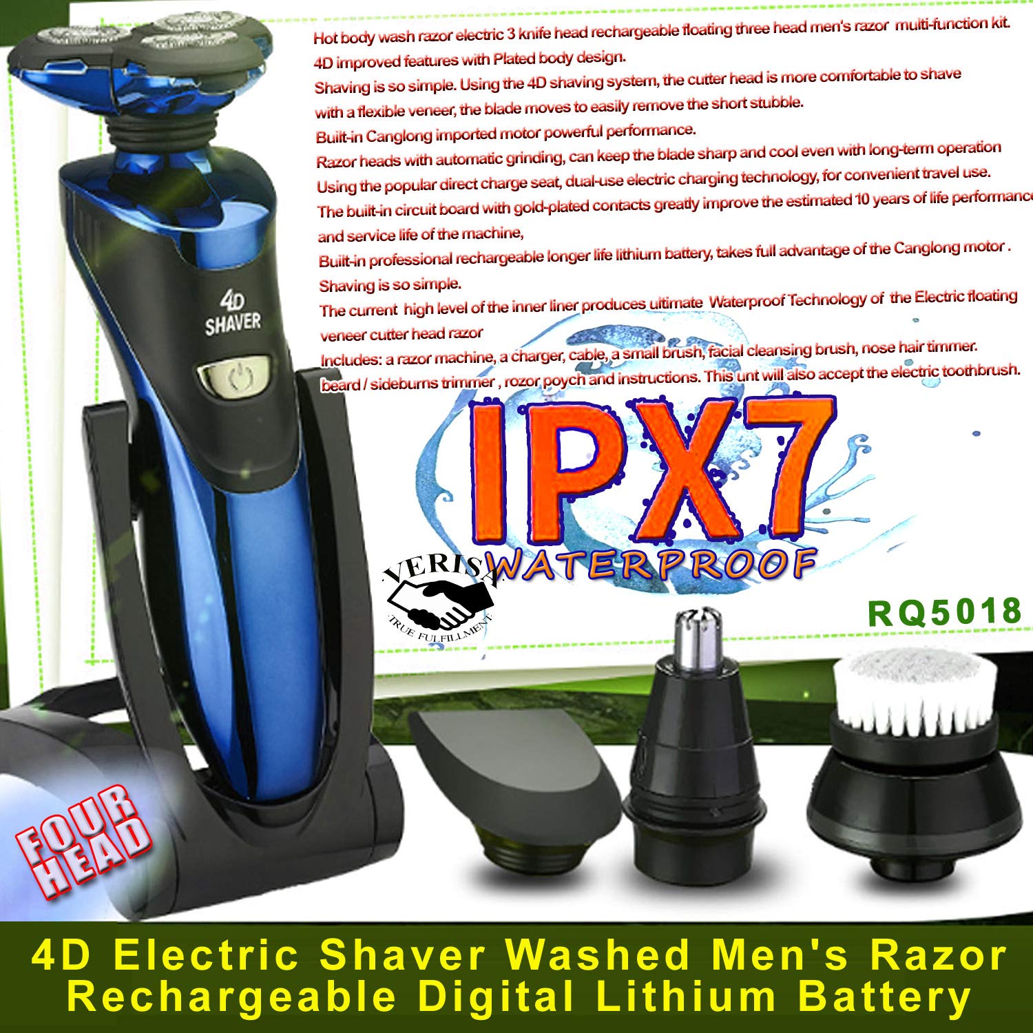 Elektrorasierer Bartschneider für Männer Trocken nass 4 in 1 Trimmer Pflegeset, Nasenhaarschneider, Gesichtsreinigungsbürste, wasserdichtes USB Akku-Set mit Ladestation (with stand)