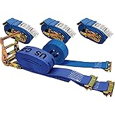 US Cargo Control Double-Fitted E-Track Ratchet Straps (4 Pack), 4,400 LBS Break Strength, 2 Inch x 20 Foot Heavy Duty E Track Straps with 3 Spring E-Fittings, Versatile 2-in-1 Logistic Tiedowns