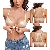 HACI Women's Plunge V Push Up Bra Front Closure Plus Size Racerback Underwire Tshirt Padded Lace