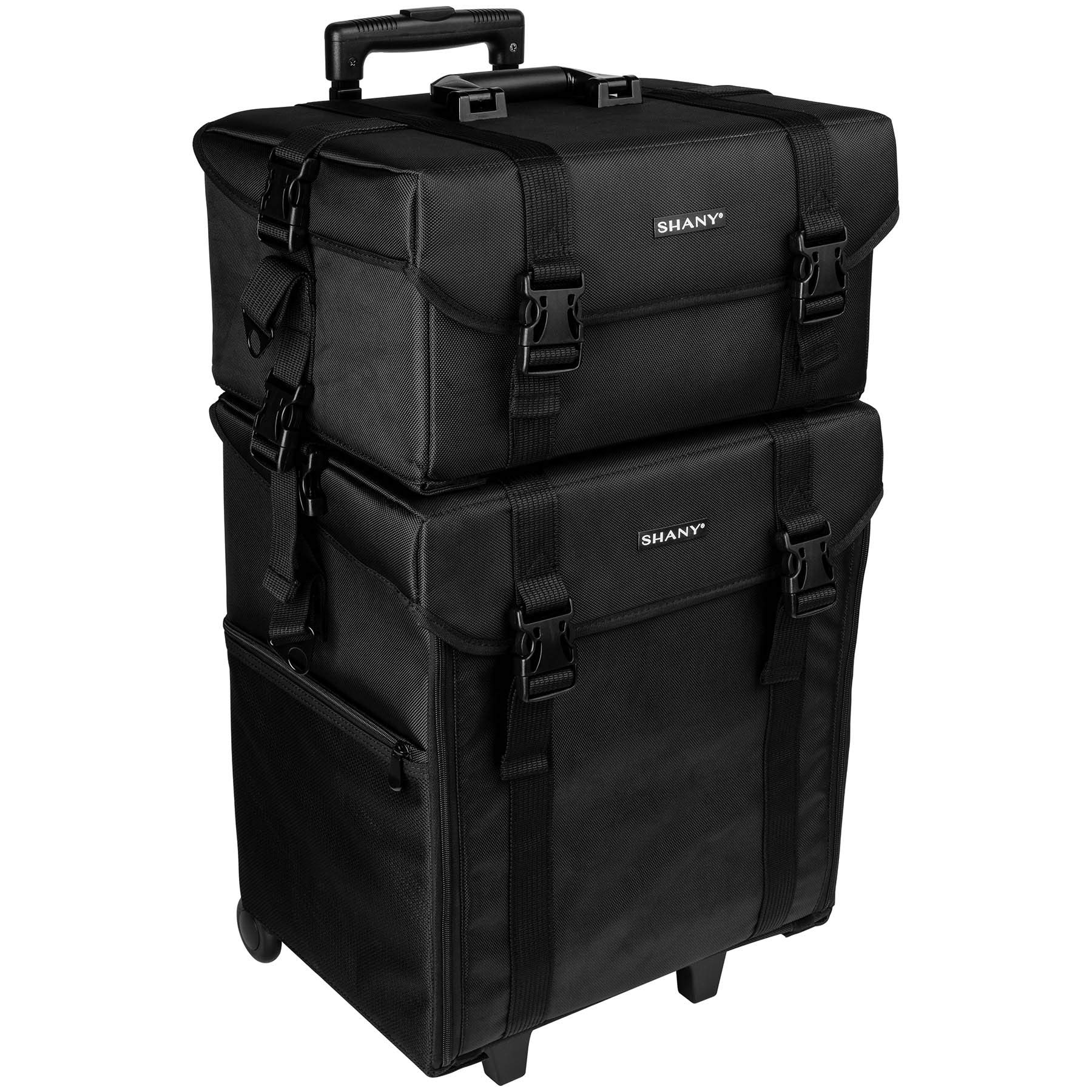 SHANY Makeup Artist Soft Rolling Trolley Cosmetics Case Make up Travel Bag With Beauty Organizer Drawer Bins, TSA Mesh Bag Organizers - Jet Black