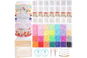Pizooro Friendship Bracelet Kit, 28 Colors 5040 Pcs Clay Beads 1200 Pcs Letter Beads for Bracelets Making,4 Styles Round Alphabet,Number,Heart,Pattern Beads,Jewelry Craft Kits Gift