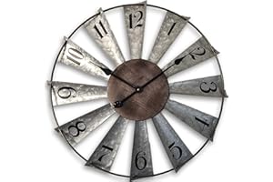 Mrocioa 24inch Windmill Distressed Metal Wall Clocks Rustic Large Decorative Clock Oversized Farmhouse Decor,Non Ticking,Battery Operated