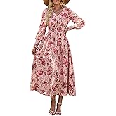 ANRABESS Women's Long Sleeve Floral Maxi Dress Casual V Neck Chiffon Boho Flowy Beach Fall Wedding Guest Party Long Dresses