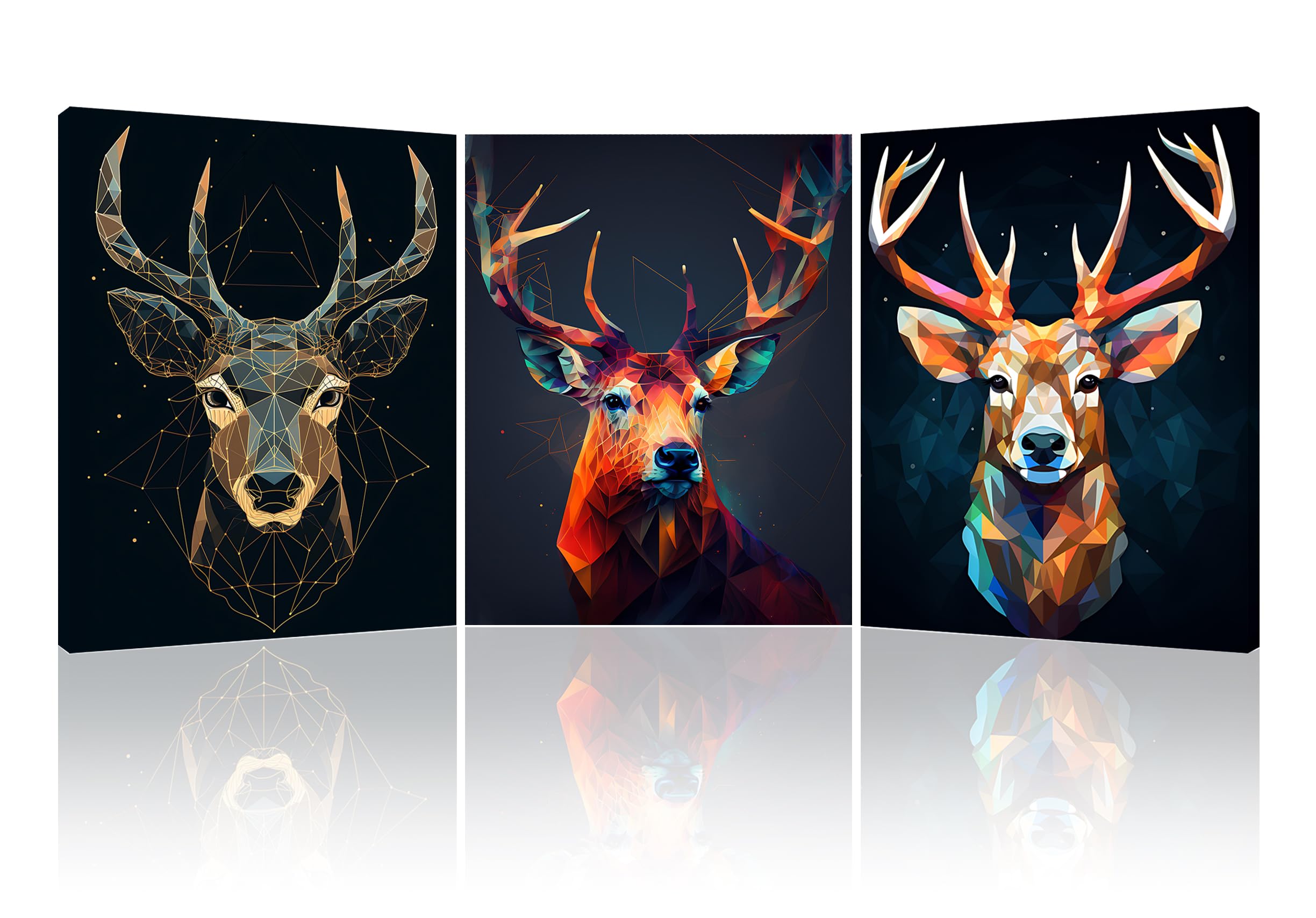 Piy Painting 3 piece Canvas Wall Art Decor Colorful Deer Animal Picture Painting on Canvas Framed Modern Art Print Artwork Image Home Decoration for Bathroom Bedroom Game Room 12x16inch
