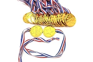 Shindel 24PCS Gold Medals, Winner Award Medals Plastic with Neck Ribbon Kindergarten Graduation Medal for Kids Field Day Awards for Sports