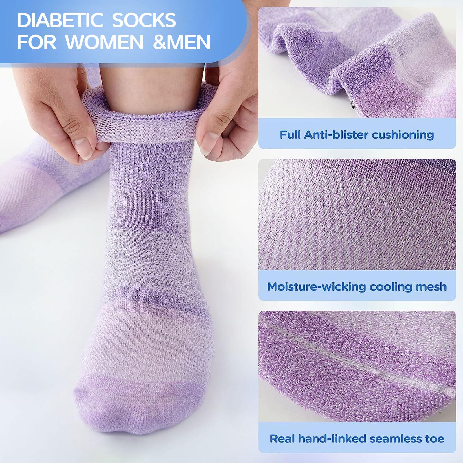 Bulinlulu Bamboo Viscose Diabetic Socks for Women&Men,6 Pairs Non Binding Diabetic Ankle Socks,Wide Socks Size 6-9 9-11