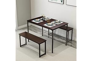 Bonzy Home Dining Table Set for 4, 43" Kitchen Table Set with 2 Benches Space Saving Dining Room Table Set for Apartment Small Space