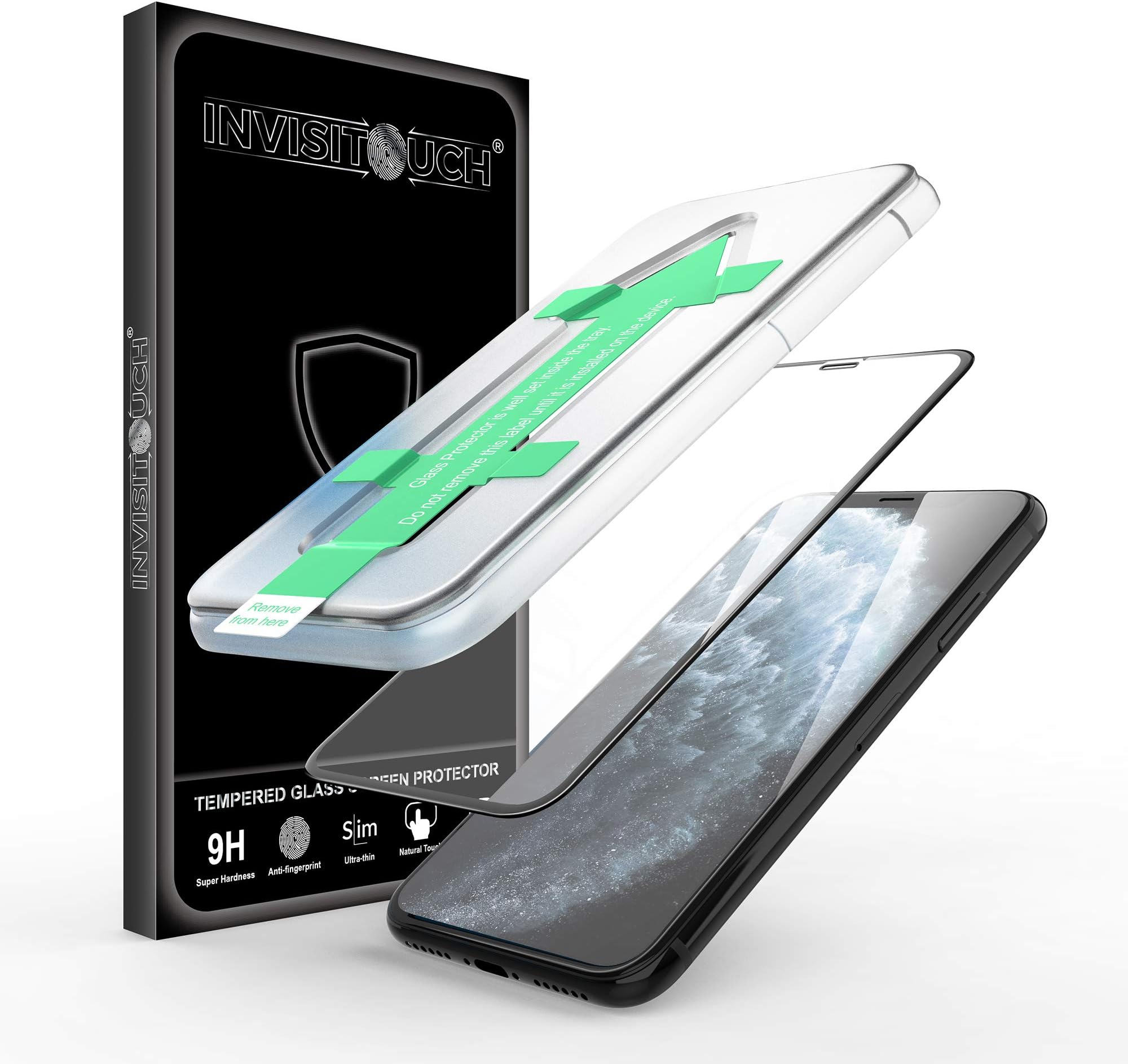 InvisiTouch iPhone XS,X Screen Protector Tempered Glass Full Coverage Protection. ft- Simple installation, glare & fingerprint resistant, Maximum Durabality (Device Protection Warranty Included)
