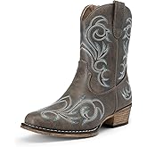 DREAM PAIRS Women's Cowboy Cowgirl Western Boots Embroidered Stitched Ankle Boots Square Toe Chunky Heel Fashion Short Booties with Zipper