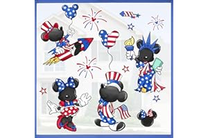 Mfault 4th of July Cartoon Mouse Patriotic Window Clings 4 Sheets, America USA The Statue of Liberty Wall Stickers Decal Decorations, American Balloon Firework Living Room Home Kitchen Decor