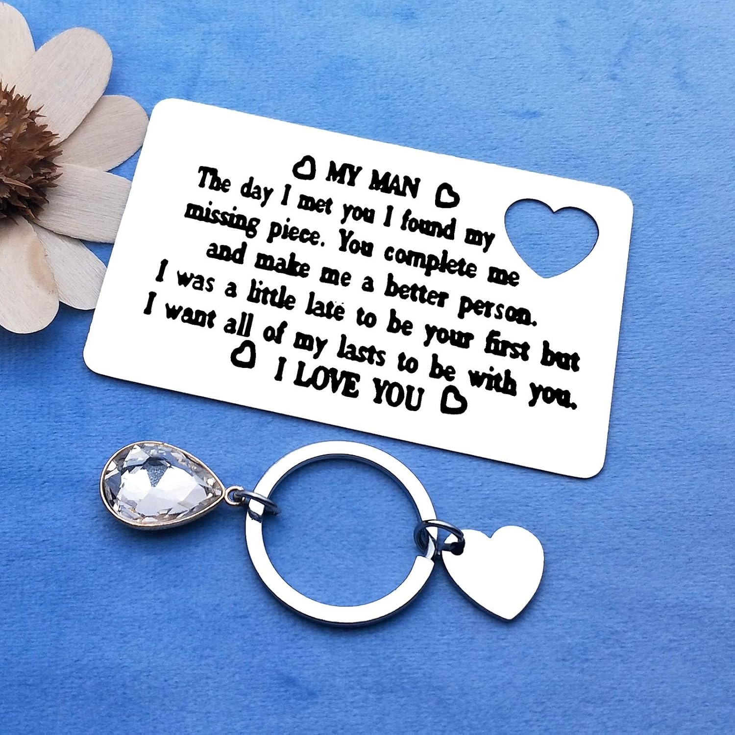 Dabihu Engraved Wallet Insert Card for Husband Couple Gifts To My Man Card Keyring Husband Gifts from Wife I Love You Gift for Boyfriend Christmas Anniversary Birthday Present for Men Valentines Gift - Image 3
