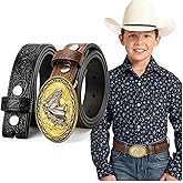 JKEEMI Kids Cowboy Cowgirl Belt, Western Genuine Embossed Leather Belt Bull Horse Eagle Buckle for Gift Daily Costumes