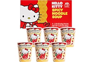 PRINCE KATSU Hello Kitty Instant Ramen Noodle Cup, 6 Pack, Spicy Flavor, Premium Microwaveable Ramen Soup Mix, Asian Snacks