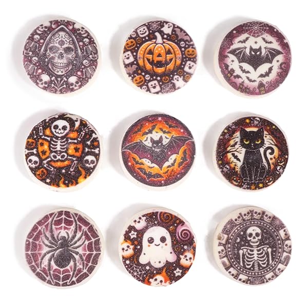 HALLOWEEN MARSHMALLOW TOPPERS, PERFECT HOT COCOA TOPPINGS OR DESSERT DECORATING CANDY, ASSORTED FESTIVE DESIGNS, 9 COUNT