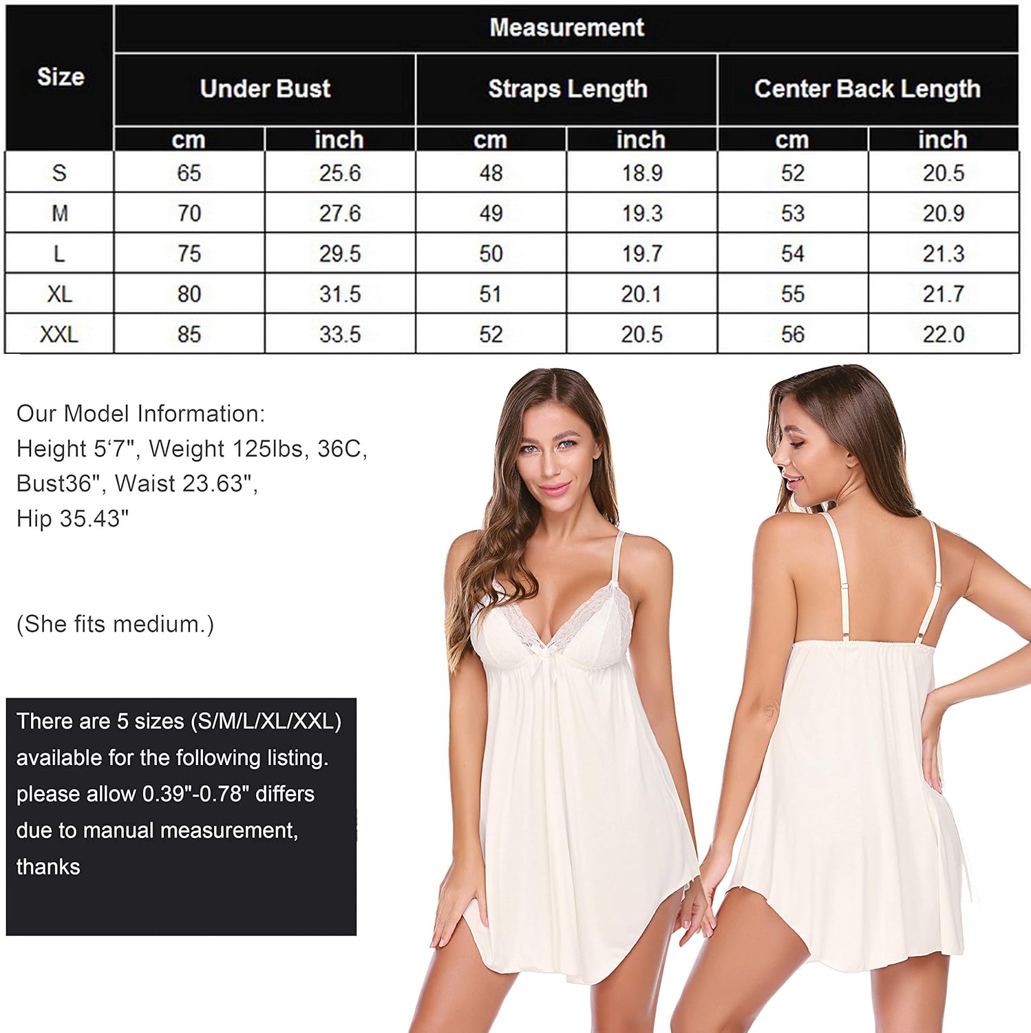 ADOME Women's Sleepwear Womens Chemise Nightgown Full Slip Lace Lounge Dress at  Women’s Clothing store