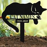 Custom Cat Grave Marker Outdoor Metal, Personalized Cat Memorial with Stake | Pet Grave Markers Cat with Name and Date, Outdoor Waterproof Cat Memorial Plaque Gifts