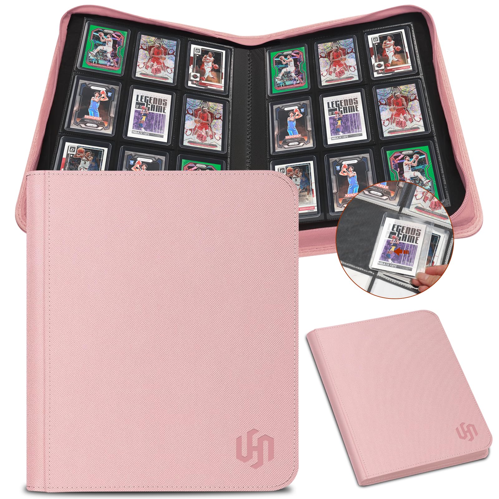 Photo 1 of Toploader Binder, HYMENEX Top Loader Card Storage Holds 288 Toploaders, 9 Pocket Top Loader Card Binder for Trading Cards Rigid Card Holders and Sports Cards - Pink