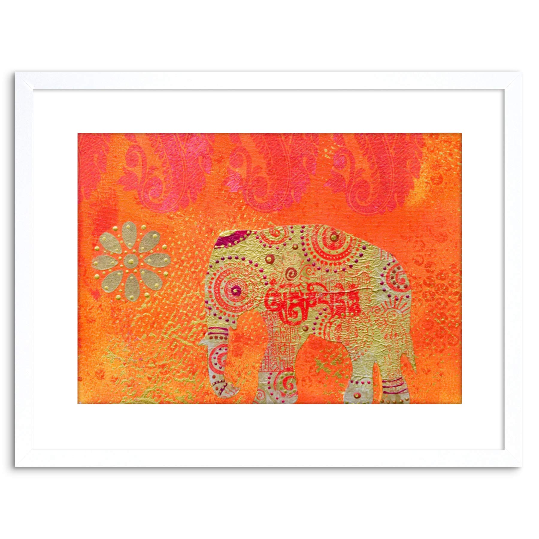 Wee Blue Coo Dt Indian Collage Elephant Photo Framed Wall Art Print