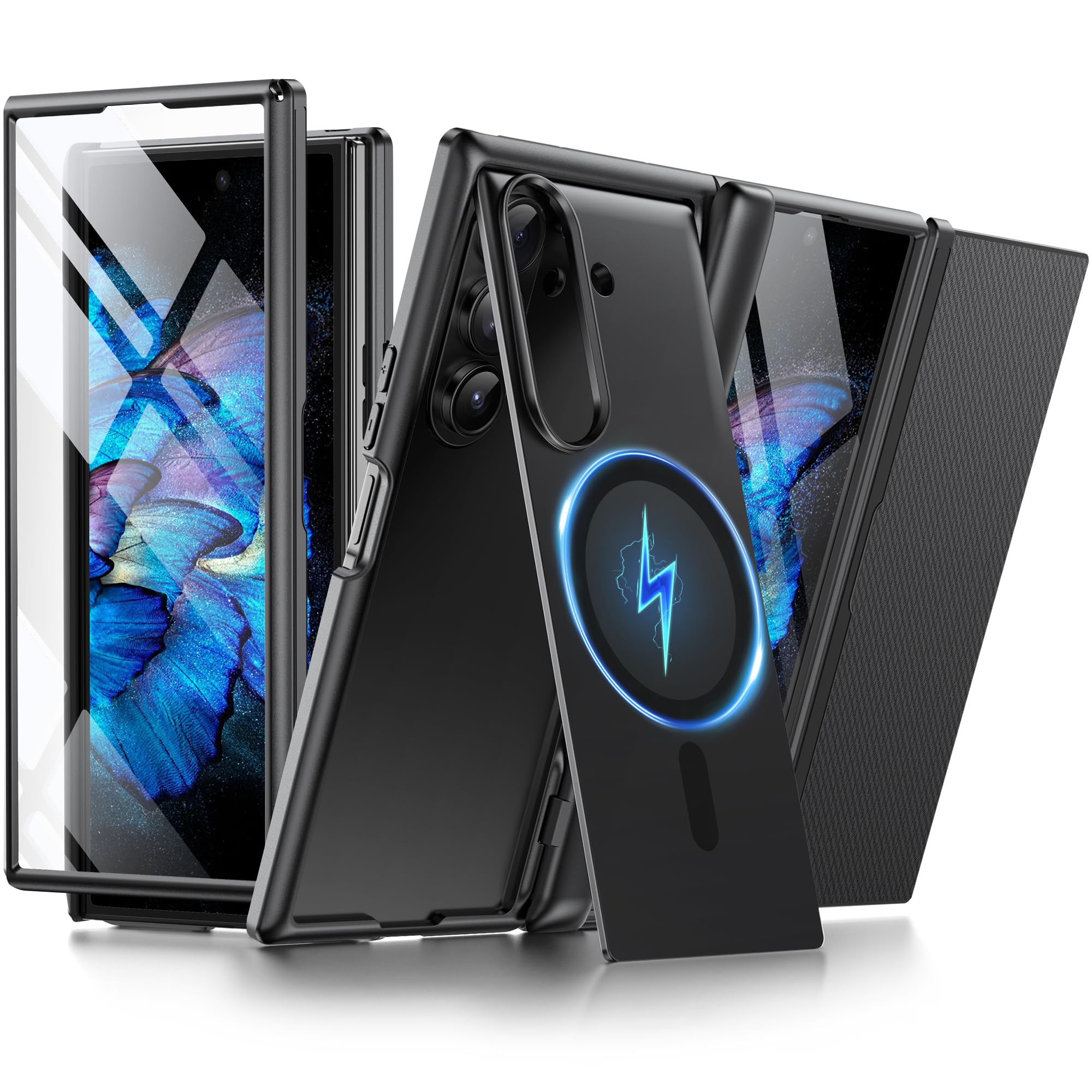 BERFY for Samsung Galaxy Z Trifold Case with 9H Tempered Screen Protector, [Compatible with MagSafe], Built-in Hidden Kickstand & Hinge Protection, Full-Body Shockproof Cover for ZTrifold, Black