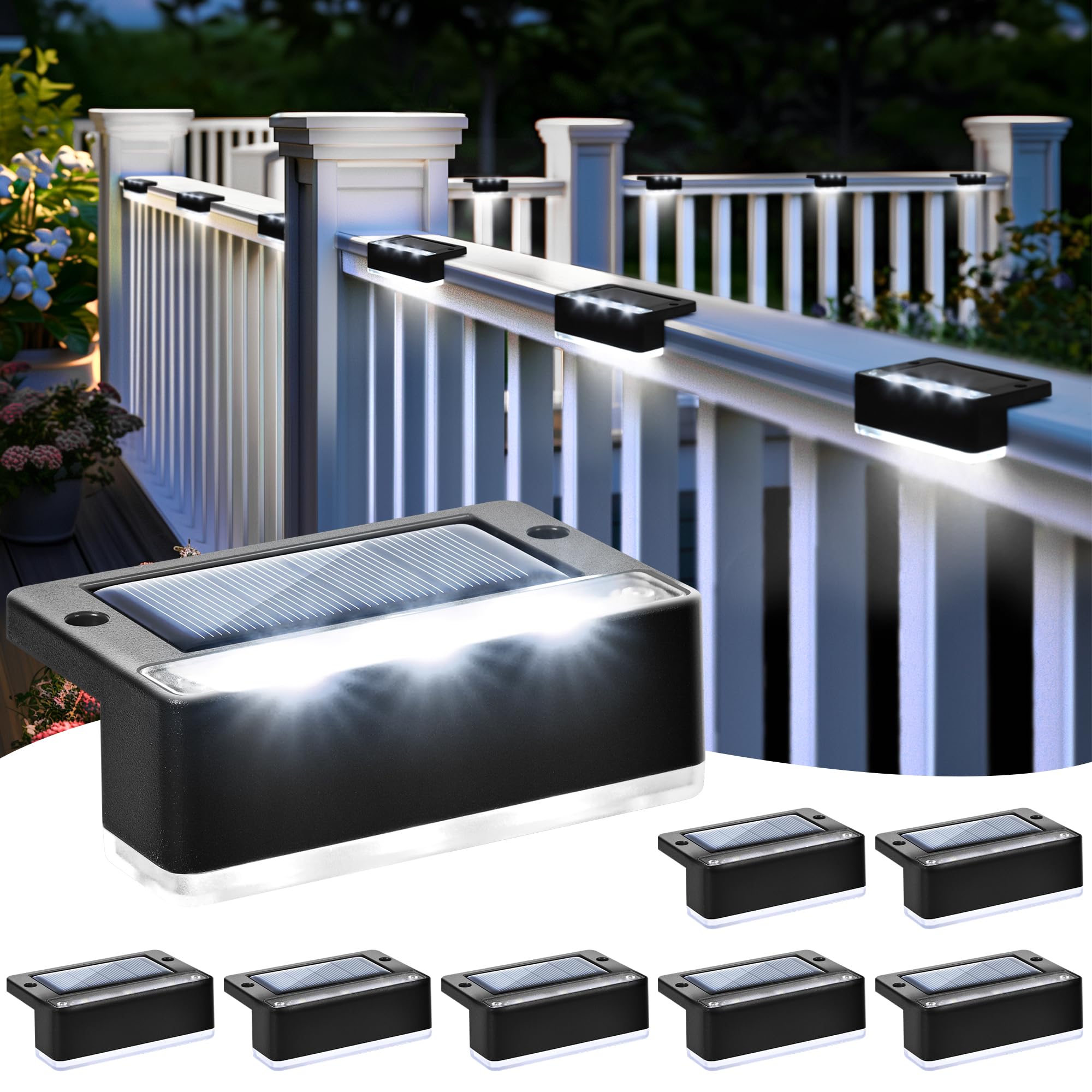 Solpex Solar Fence Lights, 8 Pack LED Solar Stair Light Waterproof, Outdoor Step Lights for Garden, Yard, Patio, Gutter, Pathway (Cold White, Black) — image 1