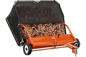 PPOLB 48" Lawn Sweeper Tow Behind, Grass Sweeper Tow Behind with 25.16 cu. ft Large Hopper, Heavy Duty Leaf & Grass Collector, Adjustable Brush Height Lever and Dumping Rope, Lawn and Yard Cleanup Tool