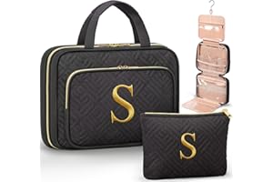 QINLINE Personalized Gifts for Women, Initial Toiletry Bag Hanging Travel Organizer & Makeup Cosmetic Bag with Embroidery Letter Teacher Appreciation Gift Birthday Christmas Gifts for Mom Wife Friend Sister