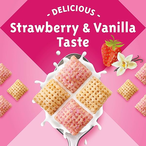 STRAWBERRY VANILLA CHEX CEREAL, GLUTEN FREE BREAKFAST CEREAL, MADE WITH WHOLE GRAIN, FAMILY SIZE, 19.8 OZ