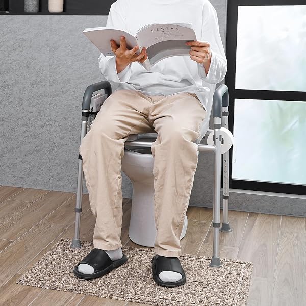 VEVOR RAISED TOILET SEAT, 7-POSITION HEIGHT ADJUSTMENT 19.3″ – 25.2″, 350LBS WEIGHT CAPACITY, WITH COMFORT PADDED ALUMINUM FRAME, UNIVERSAL TOILET SEAT RISER, FOR ELDERLY, HANDICAP, PREGNANT, MEDICAL