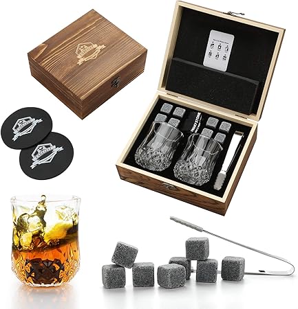Juego de 2 vasos de whisky, piedras de whisky reutilizables, juego de 2 vasos de whisky,