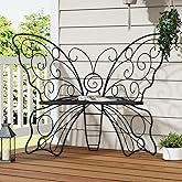 Decoccino 49 Inch Outdoor Butterfly Bench with Cast Iron Metal Frame, Black | Weatherproof Garden Chair, Sturdy Outdoor Patio Benches for Front Porch, Lawn, Yard, Balcony