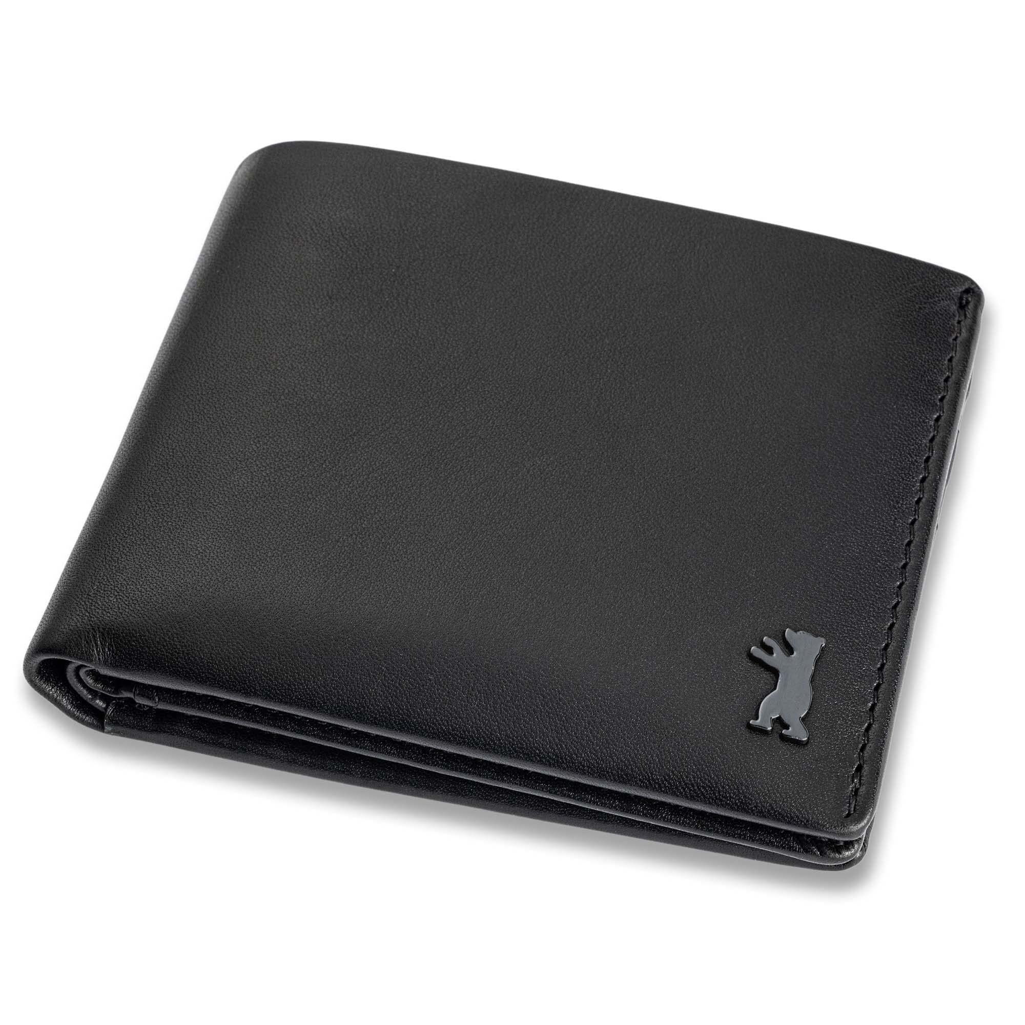 Berliner Bags Men's Leather Wallet with RFID Protection with Coin Compartment, black, ohne Ausweisfach, Minimal