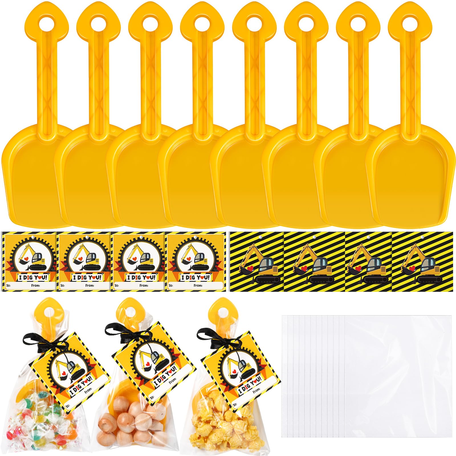 Capoda 30-Piece Construction Party Favors Set: Plastic Shovels, 'I Dig You' Cards, Ropes for Classroom Prizes & Vehicle Themed Parties