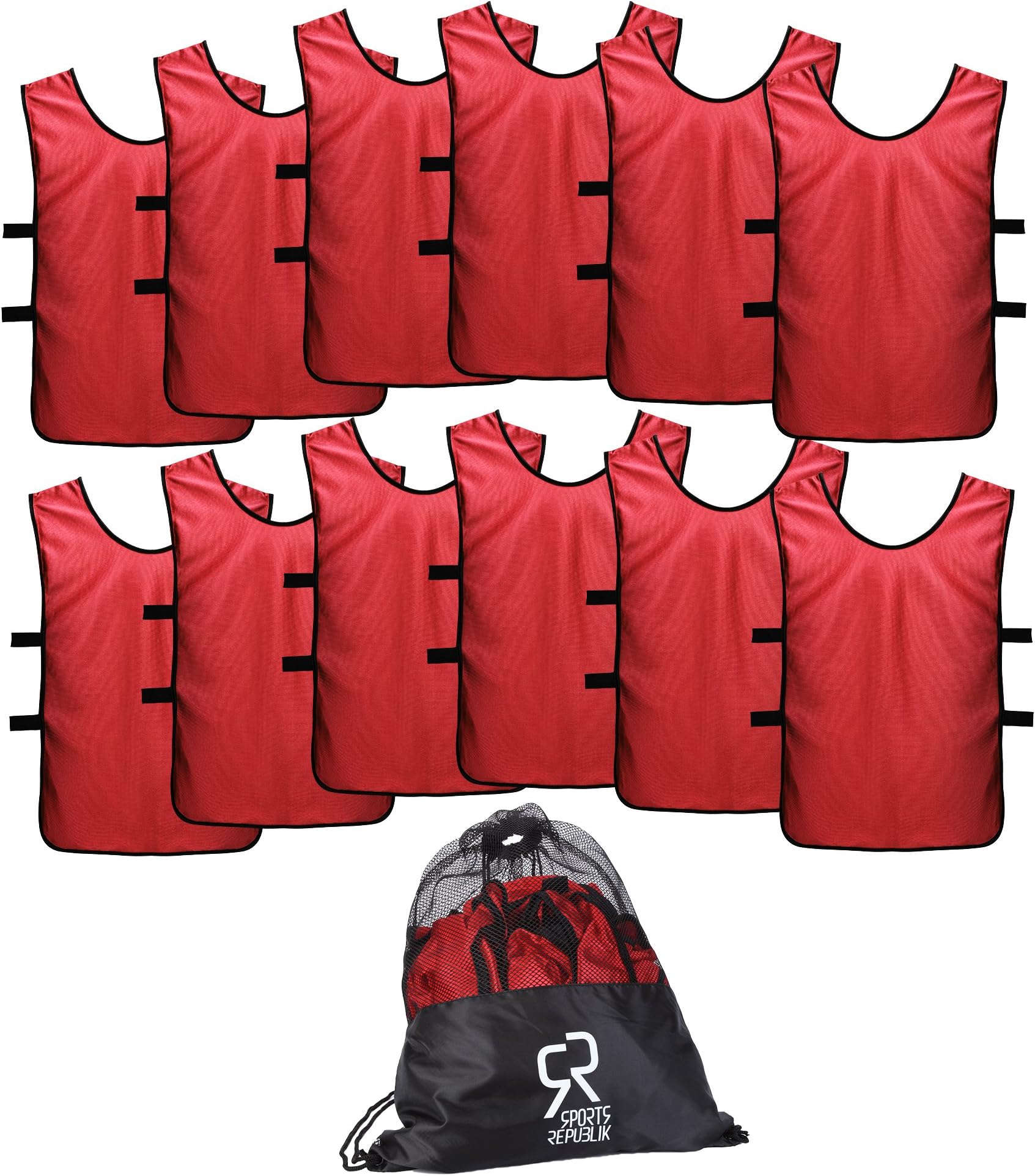 SportsRepublik Soccer Pinnies | Scrimmage Vests (12-Pack) - Perfect as Kids Basketball Jerseys, Youth Football Practice Jerseys or Pennies for Soccer Kids, Youth and Adults - Last Longer, Look Cooler