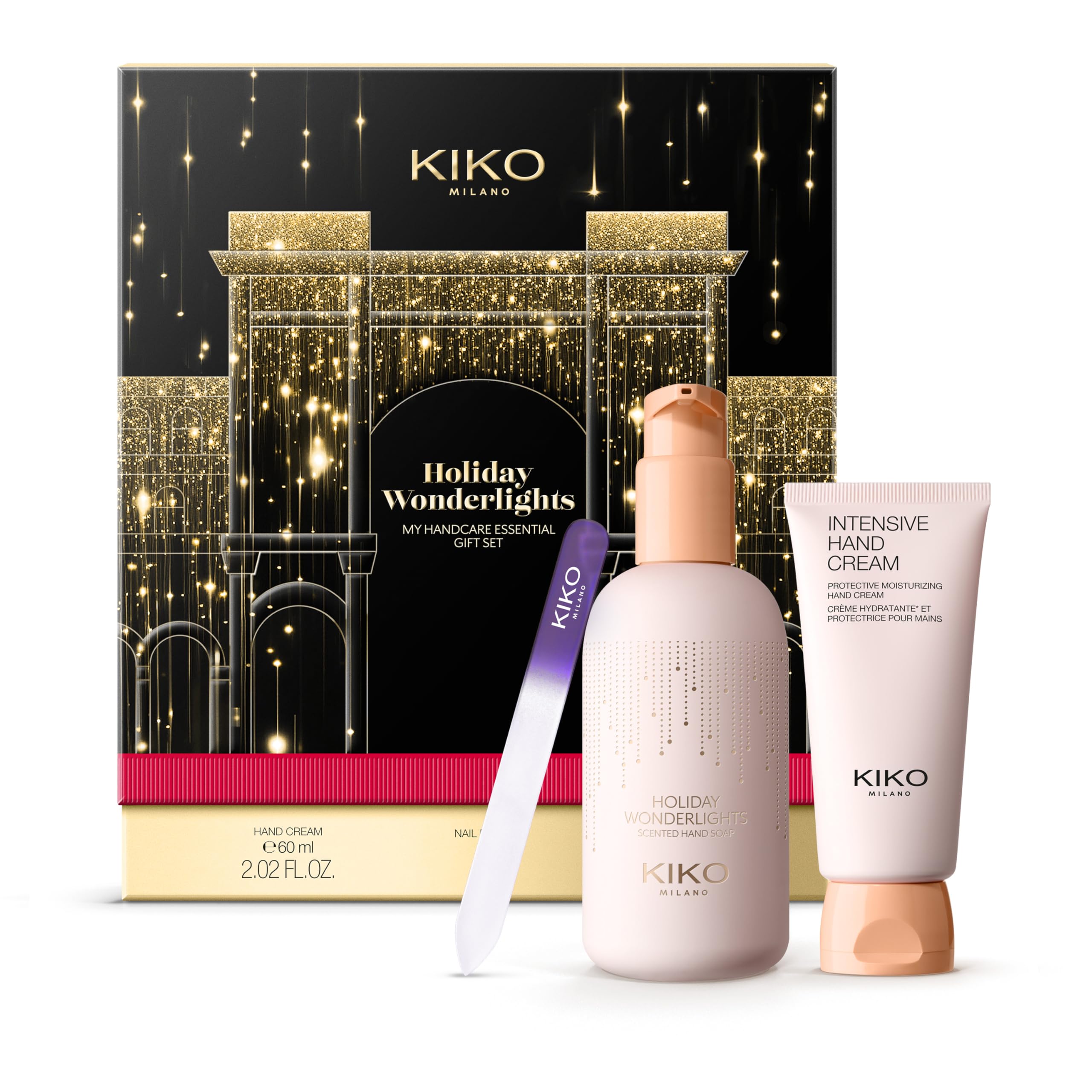 KIKO Milano Holiday Wonderlights My Handcare Essential Gift Set, Handcare Gift Set: Hand Soap, Hydrating Hand Cream And Nail File
