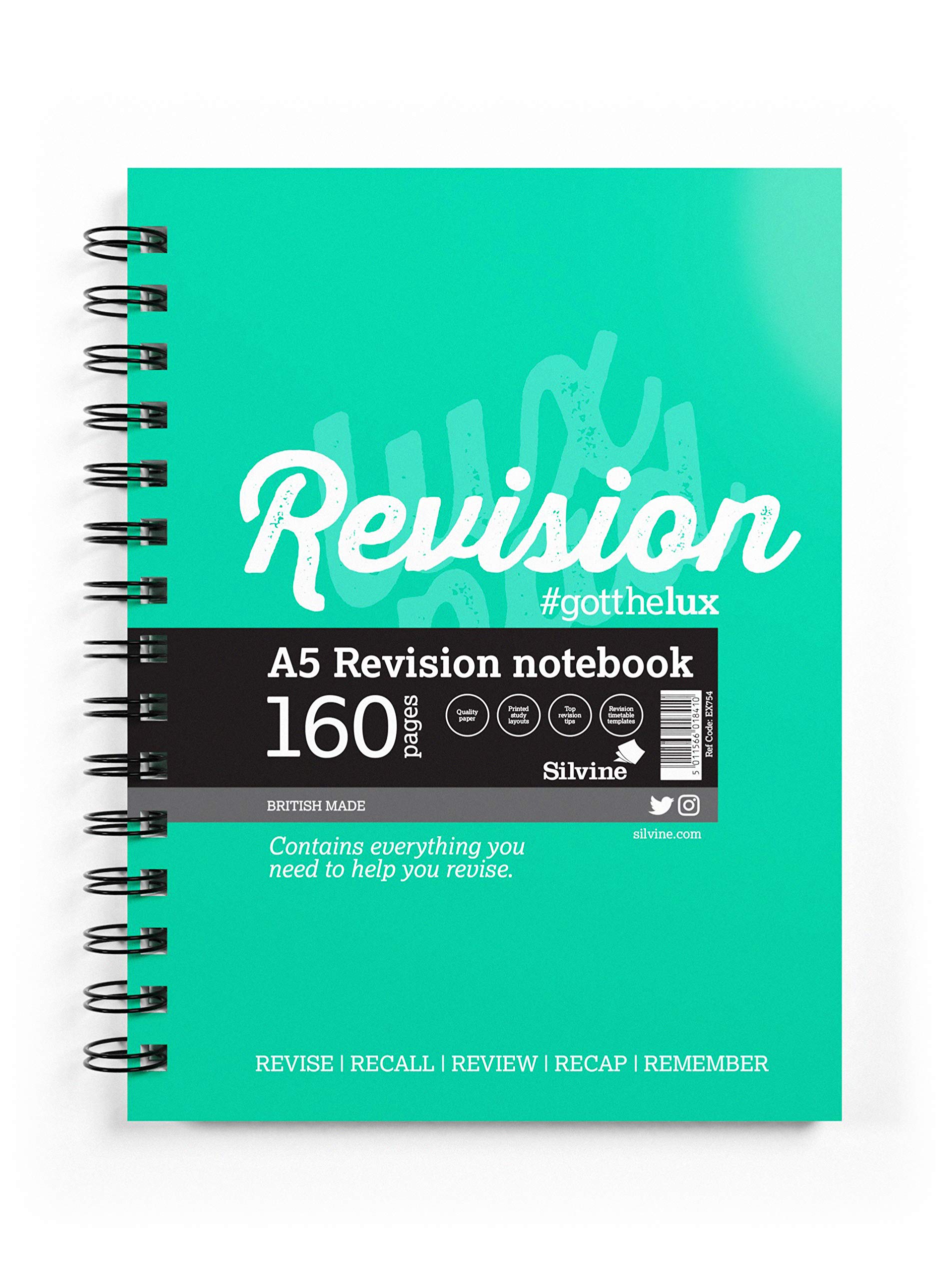 Silvine Luxpad A5 Wirebound Study Notebook - Lined (160 Pages) With Handy Revision Guide