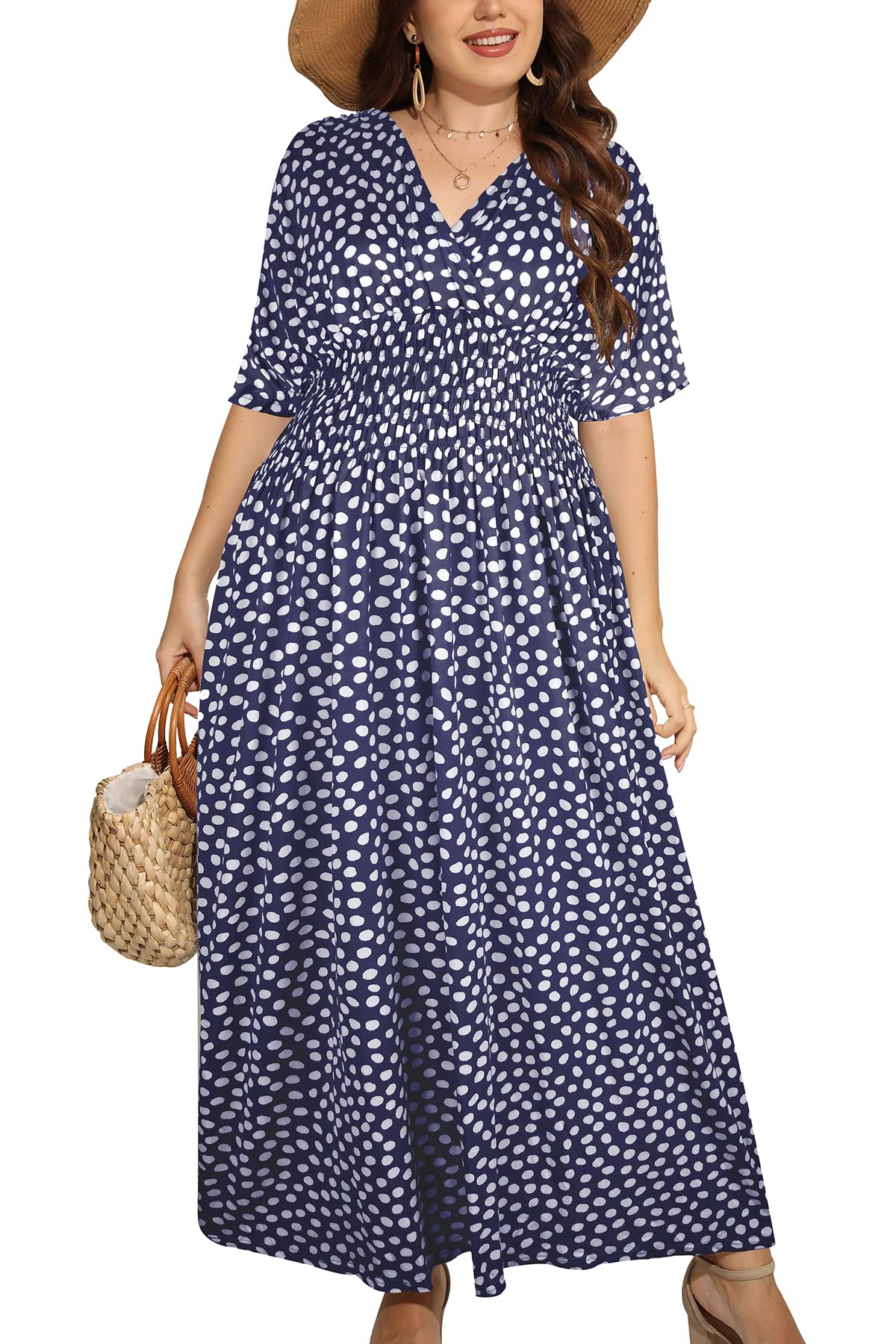 OSTOO Women's Plus Size Hawaii Empire Waist Bat