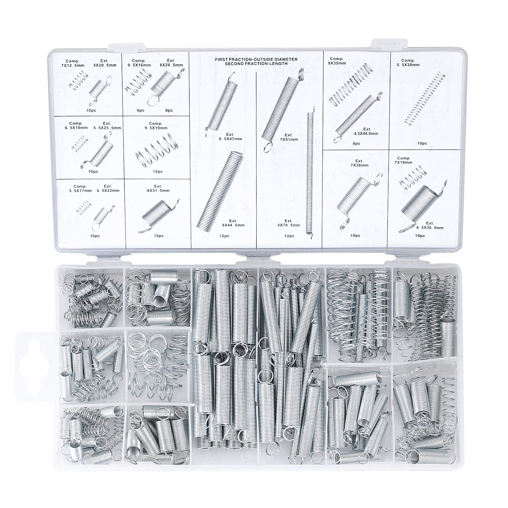 200 Pieces Tension Springs Assortment, Compression SpringsAssorted Extension Spring Kit, Metal Spiral Extended Compressed Spring Set with Storage Case