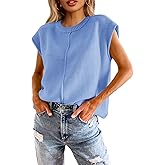 Saodimallsu Womens Summer Cap Sleeve Tops Casual Crew Neck Loose Fit Knit Lightweight Sweater Pullover Top