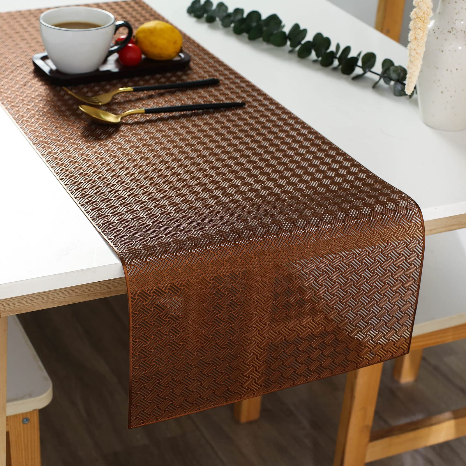 Hosoncovy Hollow Table Runner Non-slip Decorative PVC Table Mats Placemat Heat Resistant Mats for Home Party Kitchen Dining Wedding Decor (92CM X 33CM) (Bronze)