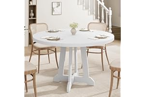 47 Inch Round Dining Table for 4 to 6 People, Wooden Kitchen Table with Sturdy Cross Legs, Farmhouse Style Dining Room Table 