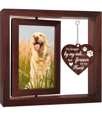 Pet Memorial Picture Frame - 7x10 Inch Wooden Frame With Collar Holder For Dog Or Cat, Tabletop Or Wall Mount