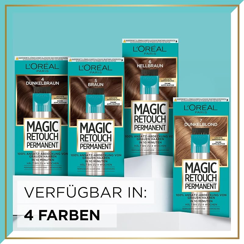 L'Oréal Paris 100% Ansatz-Abdeckung zum Kaschieren grauer Haare, permanente Haarfarbe, langanhaltender Haar Concealer, leichte Anwendung, Magic Retouch Permanent, Nr. 7 Dunkelblond, 1 Stück
