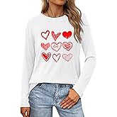 Valentines Shirts for Women Love Heart Casual Funny Long Sleeve Tee Tops