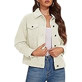 MAGCOMSEN Women's Corduroy Jacket Fashion Cropped Jackets Button Down Shacket Long Sleeve Outerwear with Flap Pockets