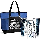 Sieral Galentines Valentines Social Worker Appreciation Gifts Set for Women – Difference Maker Tote Bag & Tumbler 20 oz Thank You Gifts for Employee Coworker School Staff(Dark Blue)