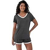 Joyaria Womens Short Sleeve Pajamas bamboo viscose Pj Shorts Set Soft Lightweight Cooling Sleepwear