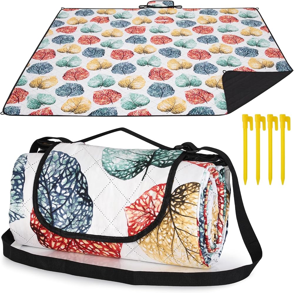 HAUSPROFI Waterproof Picnic Blanket 200x200cm with Carry Strap - Colorful